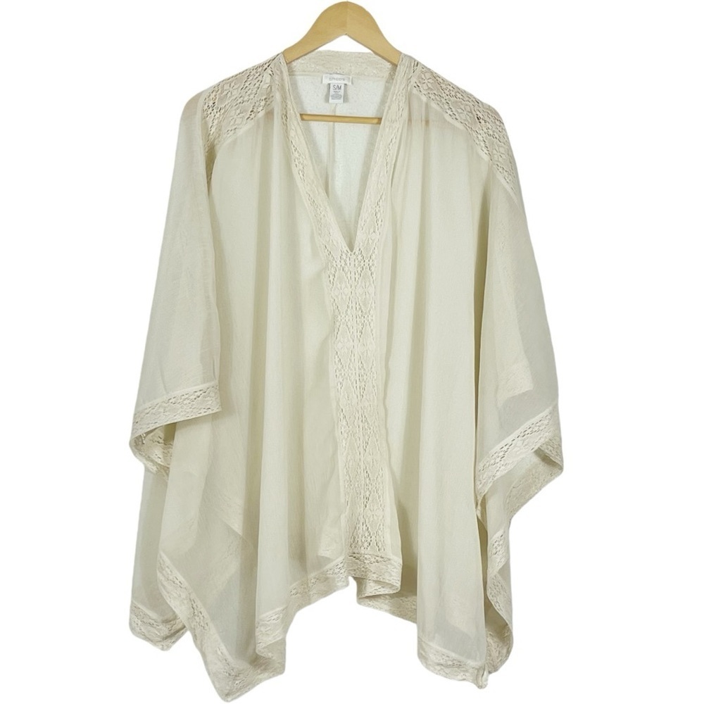 Chico’s easel kimono bell sleeves crochet sheer blouse.